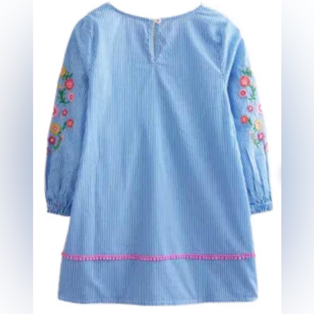 Mini Boden Girls' Striped Floral Embroidered Kaftan in Blue MIx EUC Tunic/Dress - Picture 5 of 16